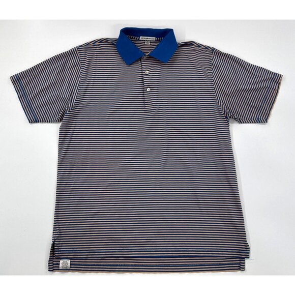 Peter Millar Polo Shirt Mens Large Blue Striped Short Sleeve Preppy Soft Cotton - Picture 1 of 9